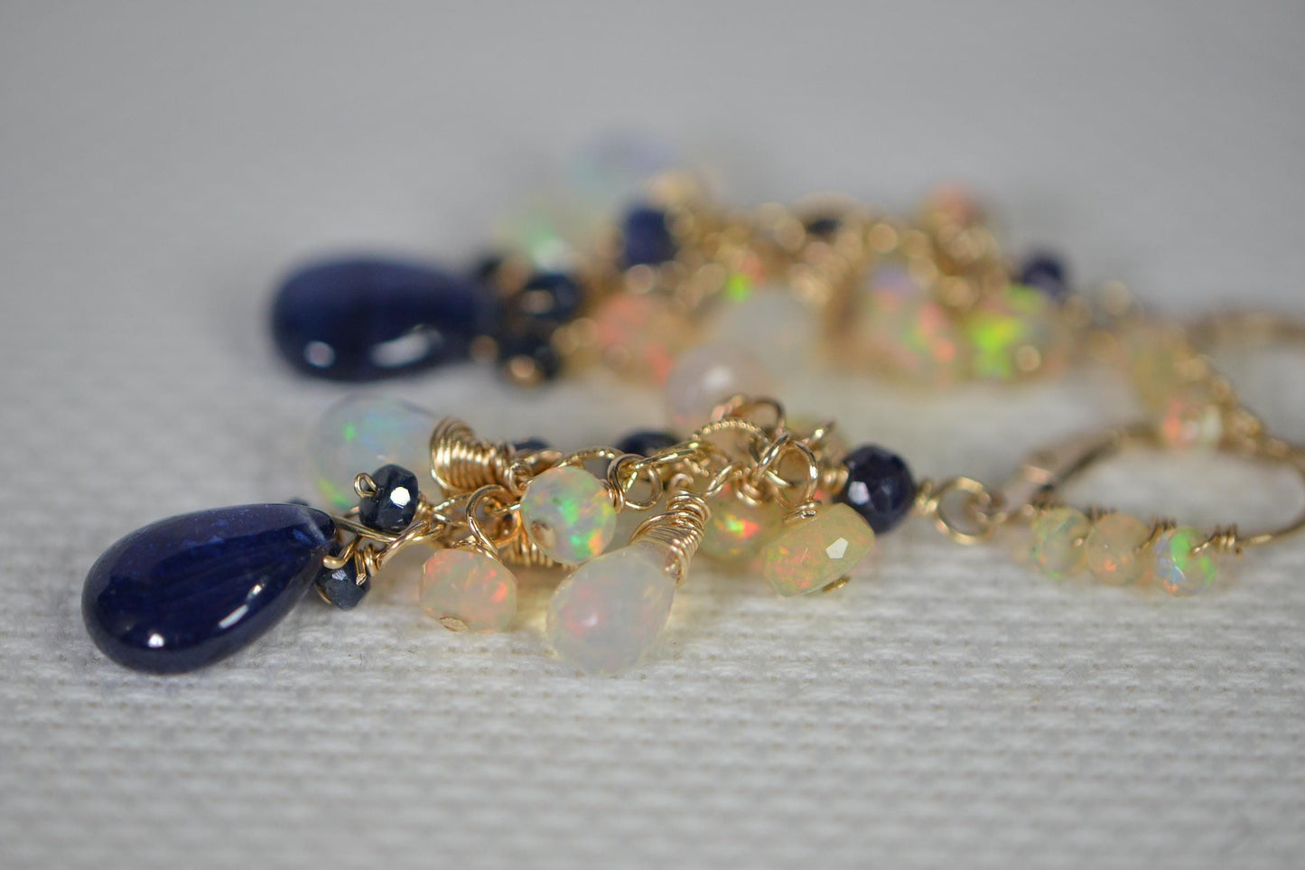 Sapphire & Opal Cluster Earrings: 14K Gold Filled Gemstone Dangles