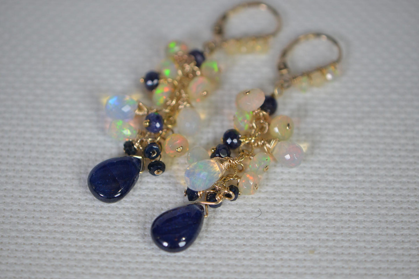 Sapphire & Opal Cluster Earrings: 14K Gold Filled Gemstone Dangles