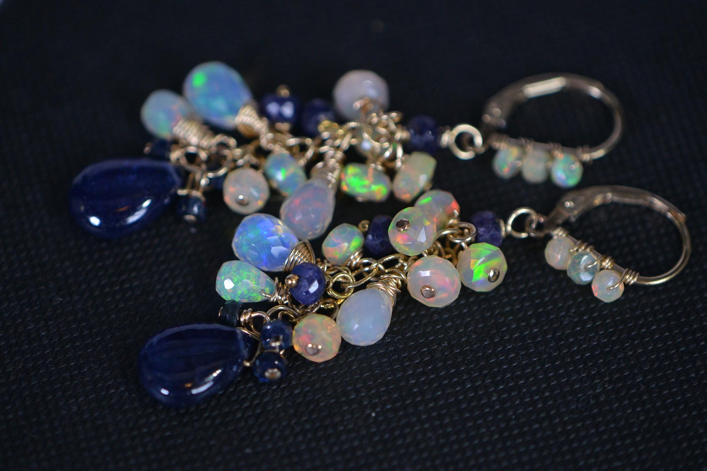 Sapphire & Opal Cluster Earrings: 14K Gold Filled Gemstone Dangles