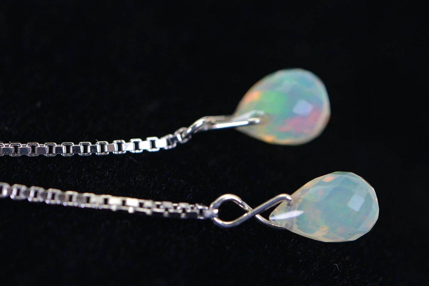 Ethiopian Opal Dangle Earrings: 14K White Gold over Sterling Silver