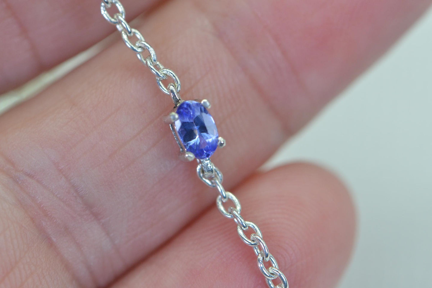 Emerald Sterling Silver Bracelet Anklet: Delicate Gemstone Chain