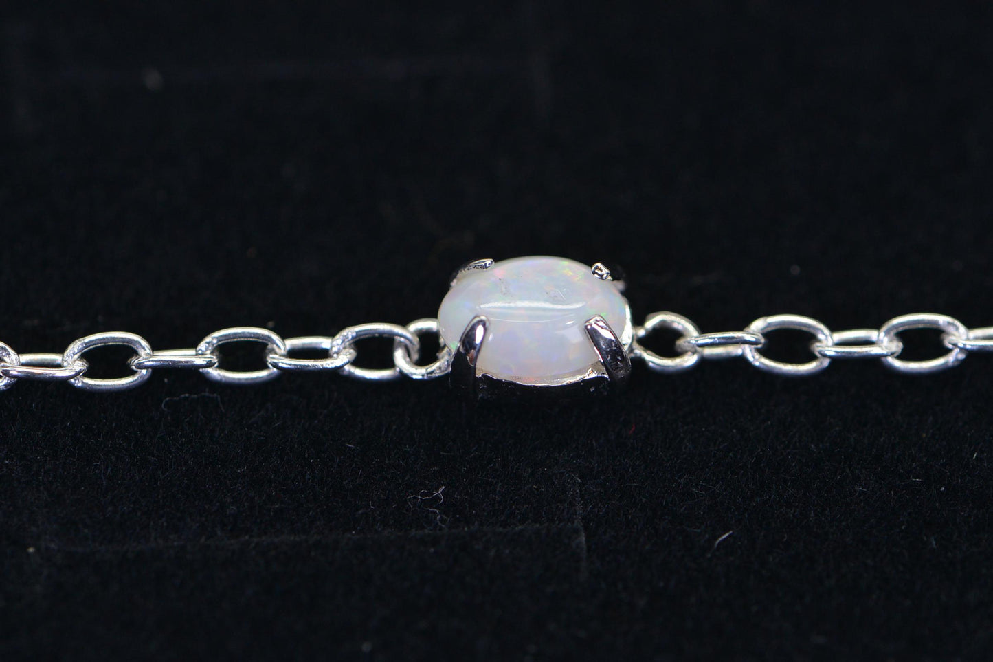 Australian Opal Bracelet: Sterling Silver Delicate Chain, Rainbow Opal