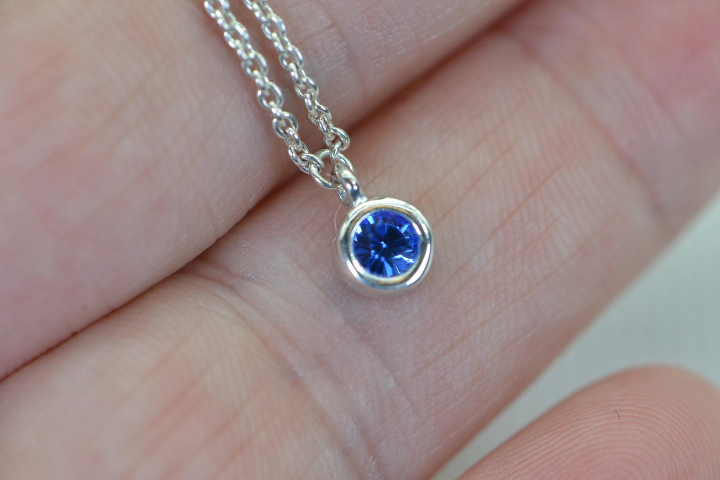 Sapphire Delicate Chain Tiny Bracelet Anklet  Sterling Silver Bracelet Gift For Girls Birthstone December