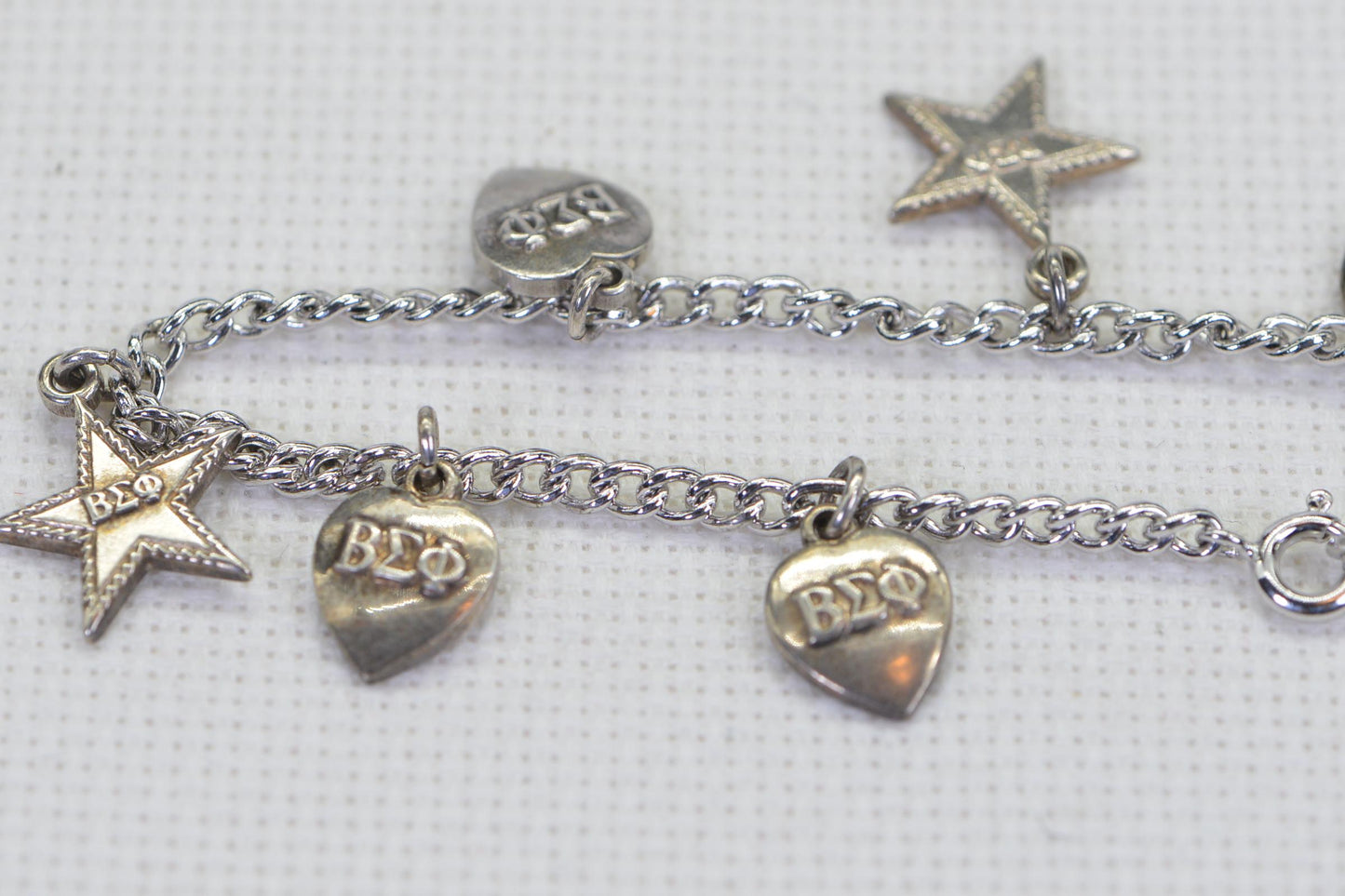 Vintage Silver Charm Bracelet: Stars & Hearts Dangle Charms