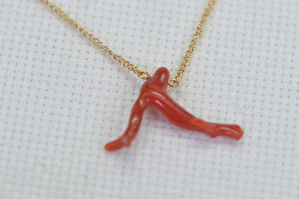 Red Coral Branch Pendant Necklace: 14K Gold Filled Wire Wrapped Italian Coral