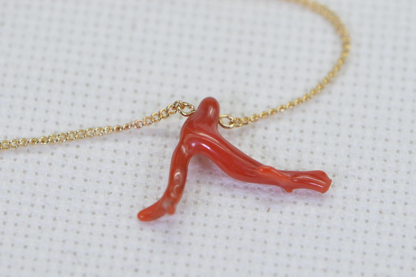 Red Coral Branch Pendant Necklace: 14K Gold Filled Wire Wrapped Italian Coral