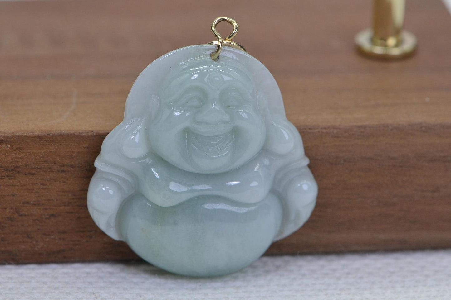 Burmese Jade Buddha Pendant: Natural Ice Green, 14K Gold