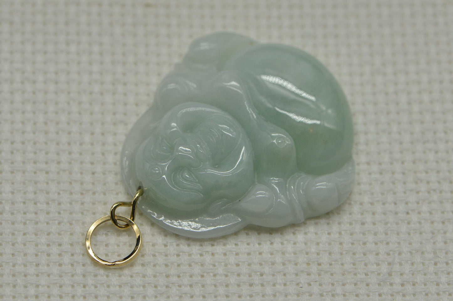 Burmese Jade Buddha Pendant: Natural Ice Green, 14K Gold