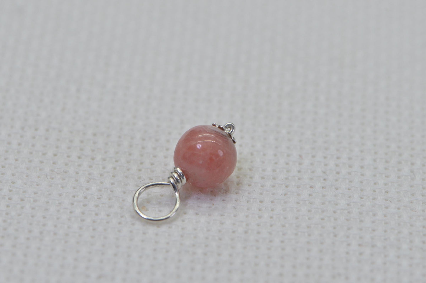 Rhodochrosite Charm, Sterling Silver Wire Wrapped Gemstone Dangle