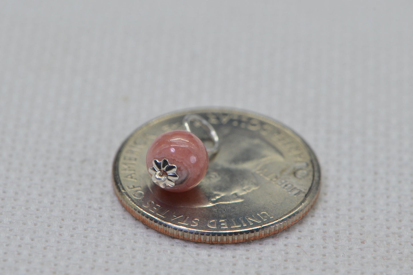 Rhodochrosite Charm, Sterling Silver Wire Wrapped Gemstone Dangle