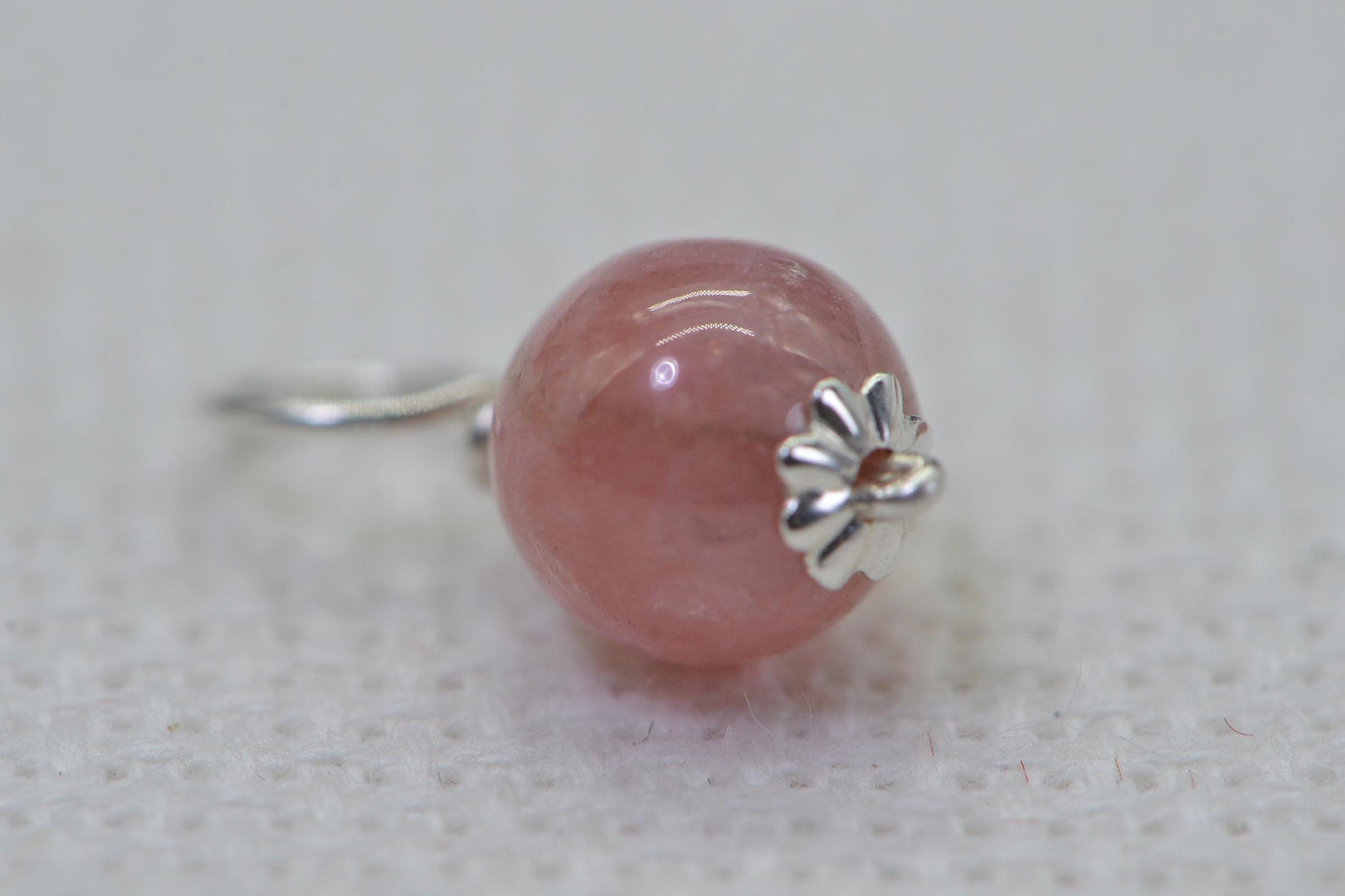 Rhodochrosite Charm, Sterling Silver Wire Wrapped Gemstone Dangle