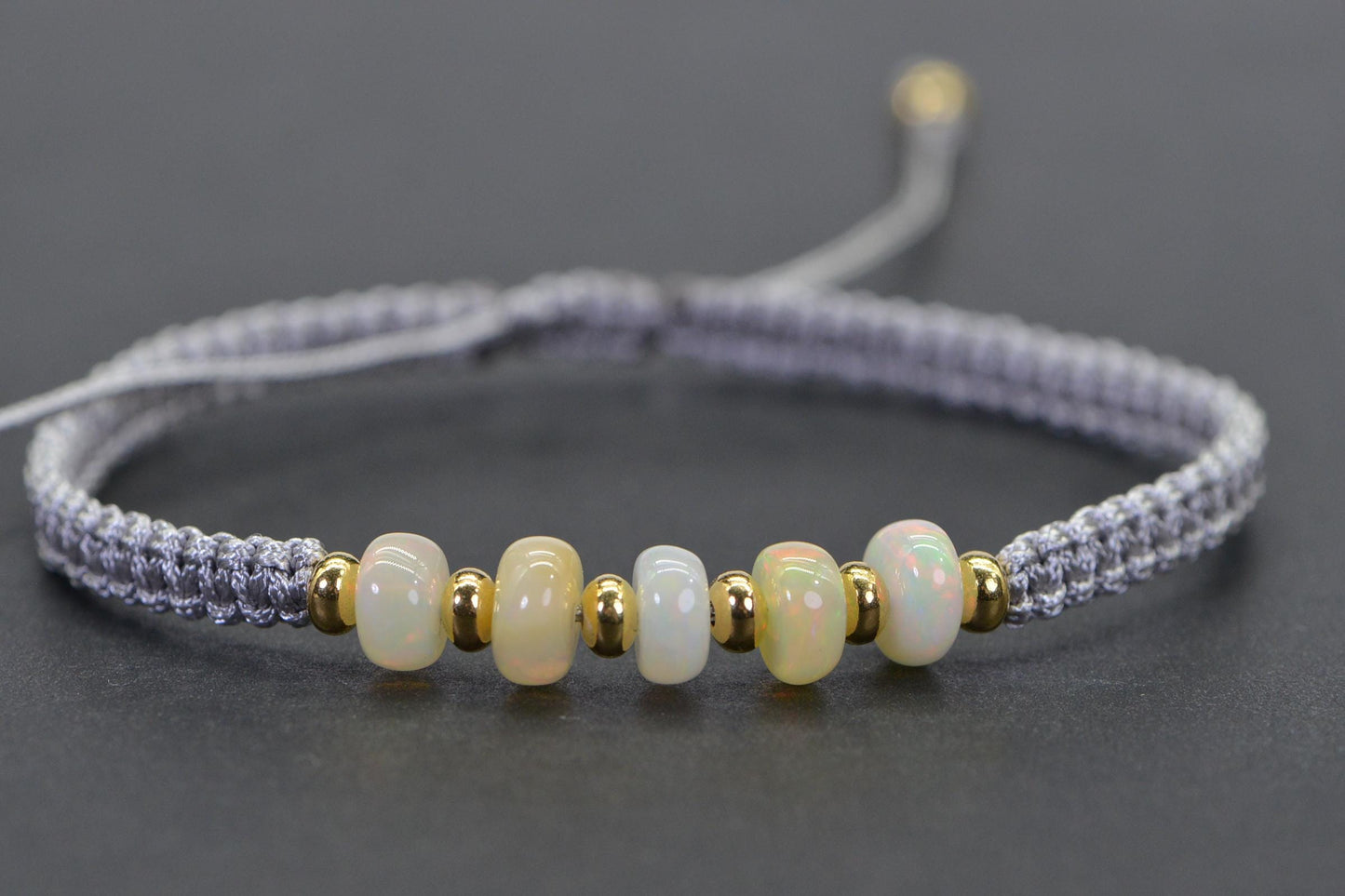 White Opal Bracelet Macrome Shamballa 14K Gold Rondelle Ethiopian Opal Smooth Large beads