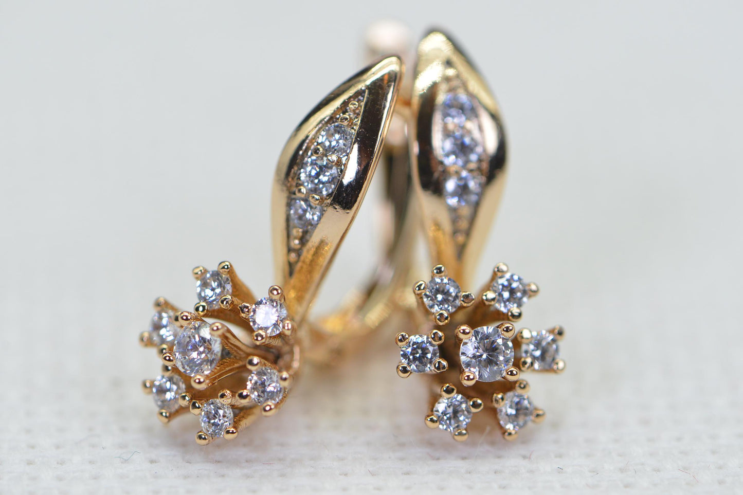 18K Gold Flower Stud Earrings, Cubic Zirconia Bridal Earrings