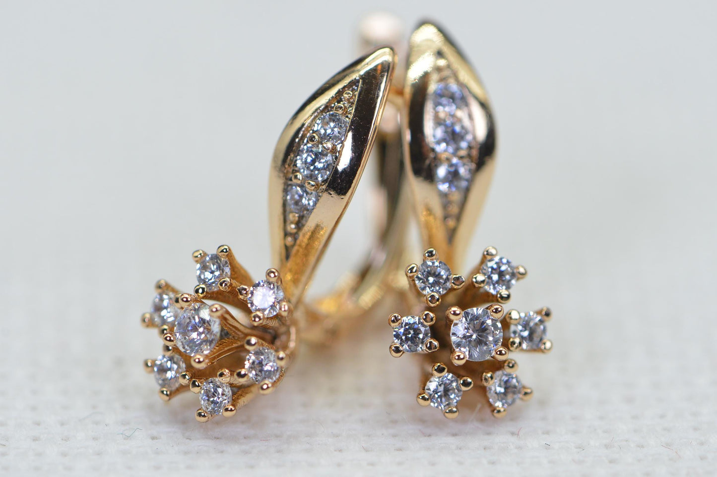 18K Gold Flower Stud Earrings, Cubic Zirconia Bridal Earrings