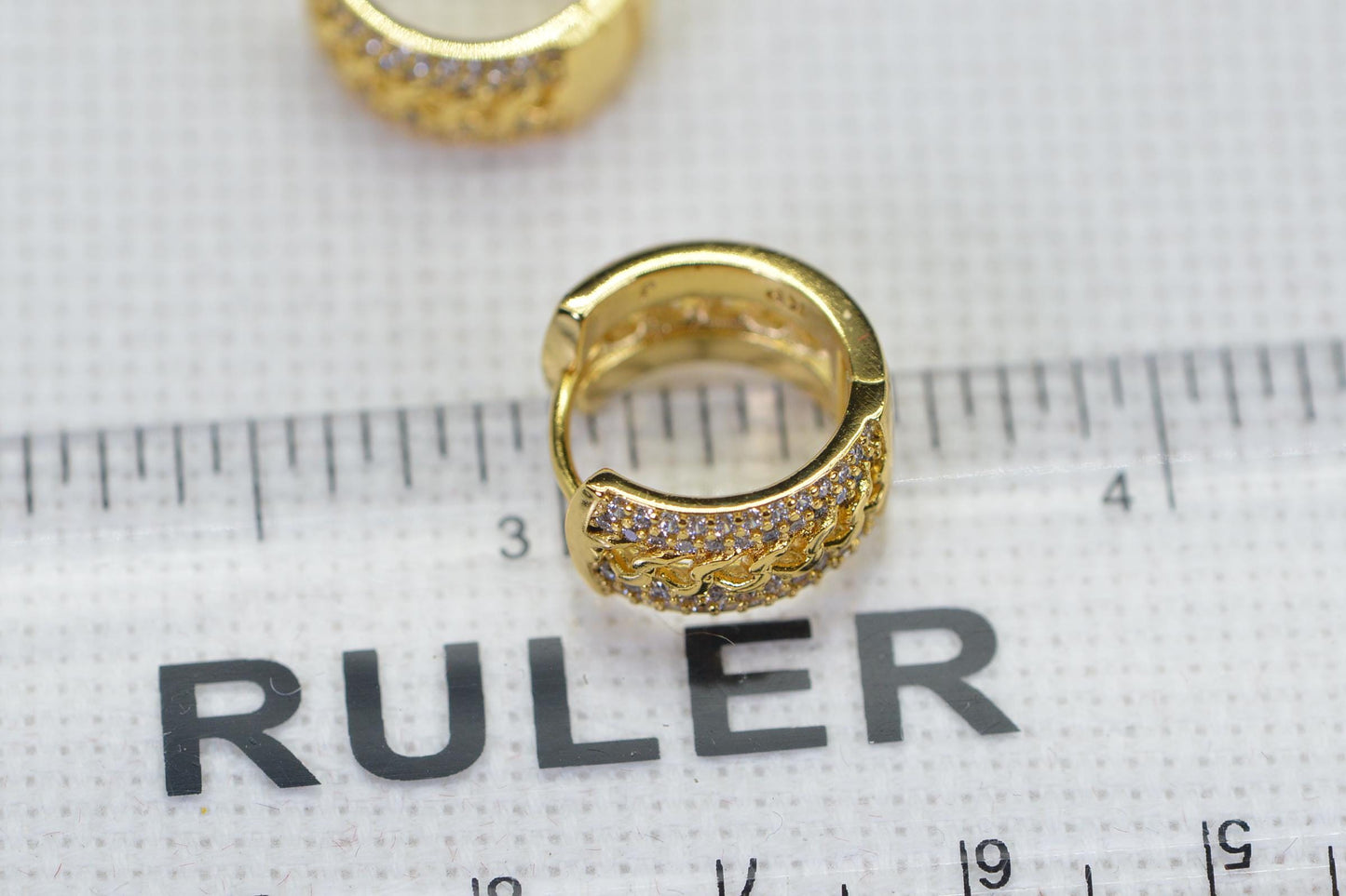 Simulated Diamond Hoop Earrings: 14K Gold Over Sterling Silver, Vintage Style