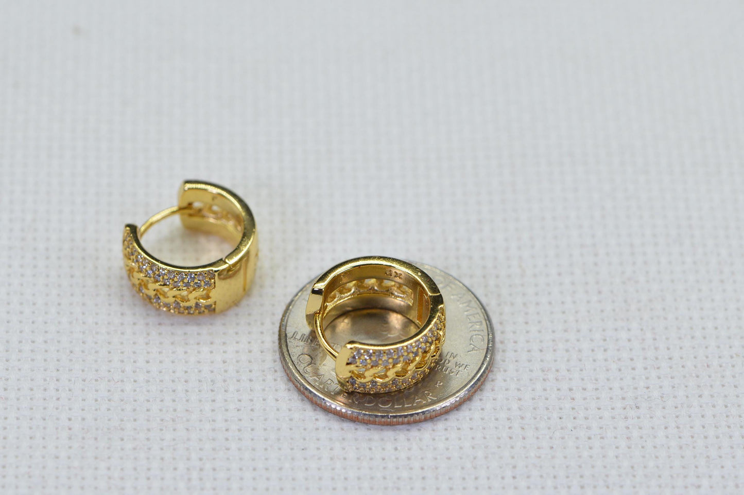 Simulated Diamond Hoop Earrings: 14K Gold Over Sterling Silver, Vintage Style