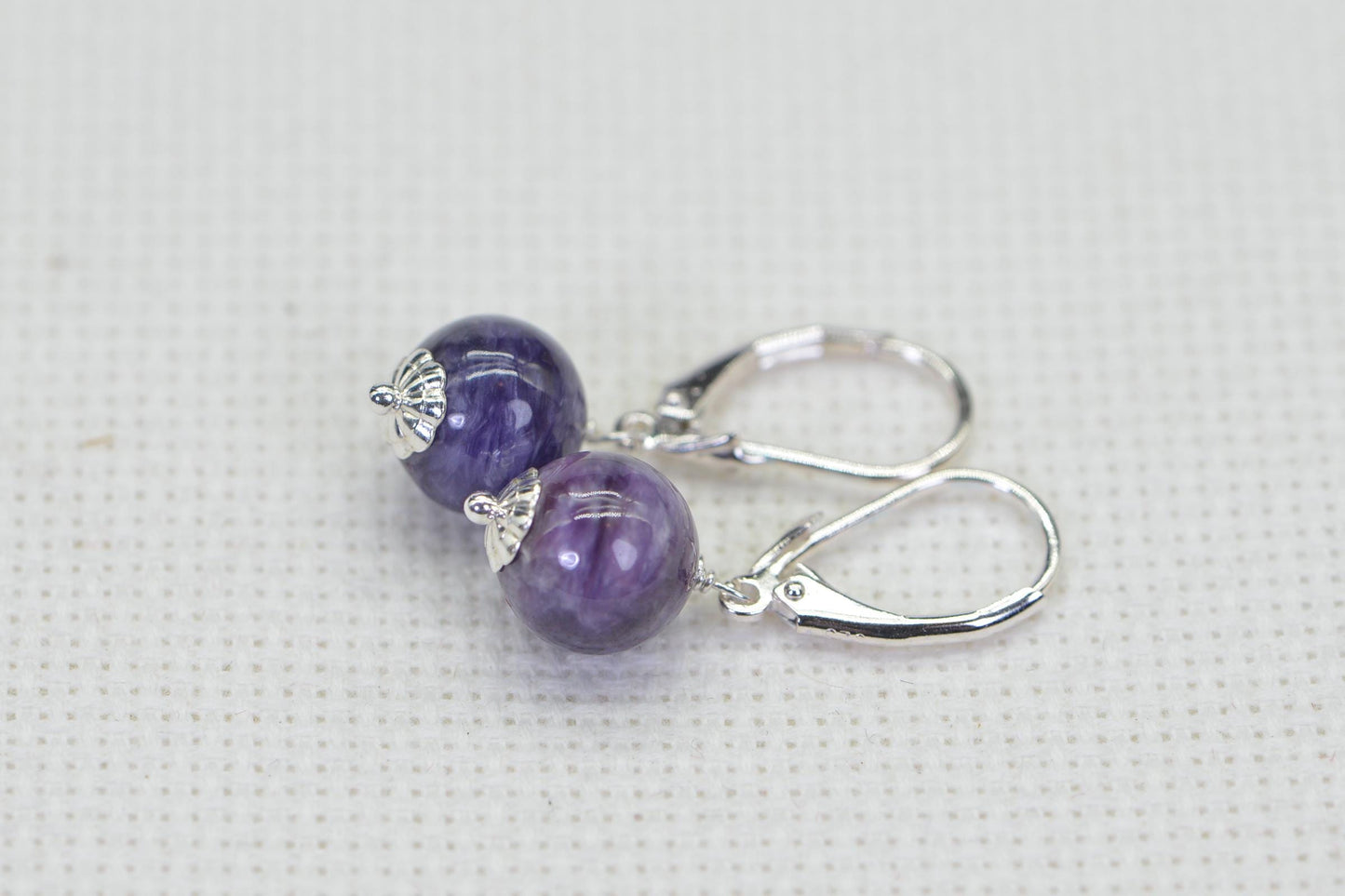 Russian Charoite Earrings Dangle Drop Earrings Small Earrings Gemstone Earrings