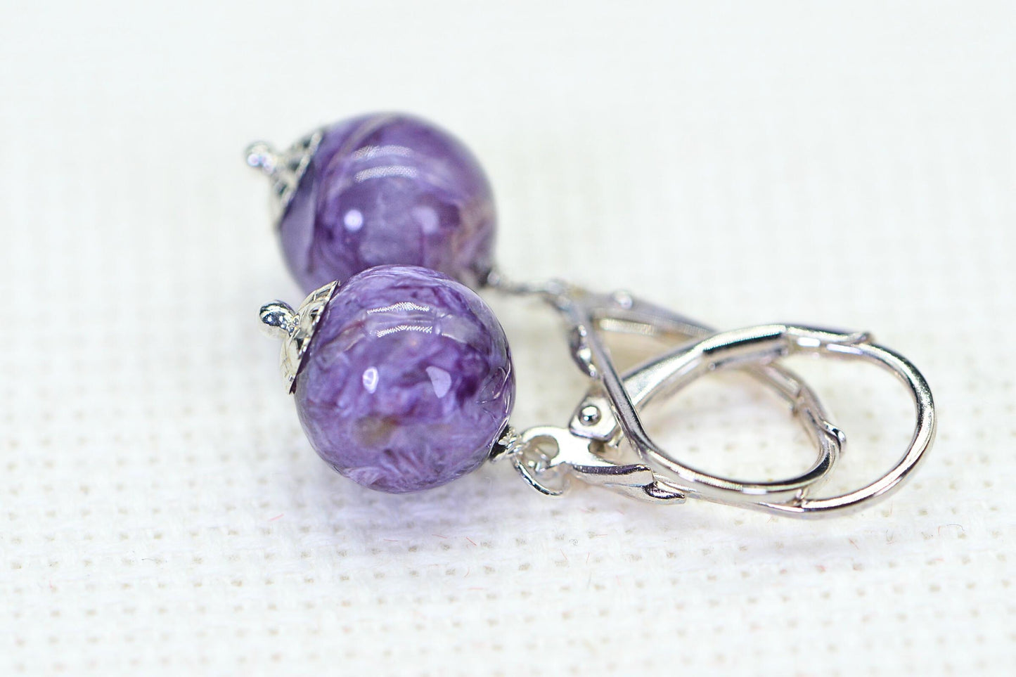 Russian Charoite Earrings Dangle Drop Earrings Small Earrings Gemstone Earrings