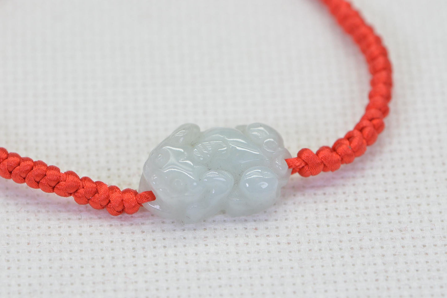 Natural Jade Chinese Pixie carved  Bracelet Knotted Braided Red Cord Lucky Bracelet Adjustable
