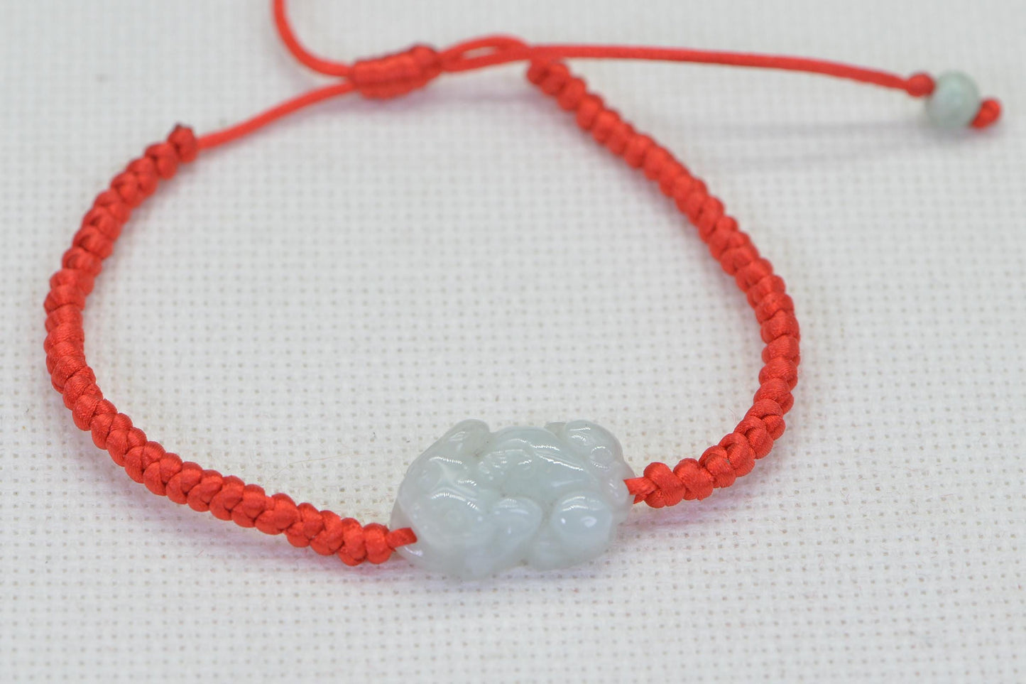Natural Jade Chinese Pixie carved  Bracelet Knotted Braided Red Cord Lucky Bracelet Adjustable
