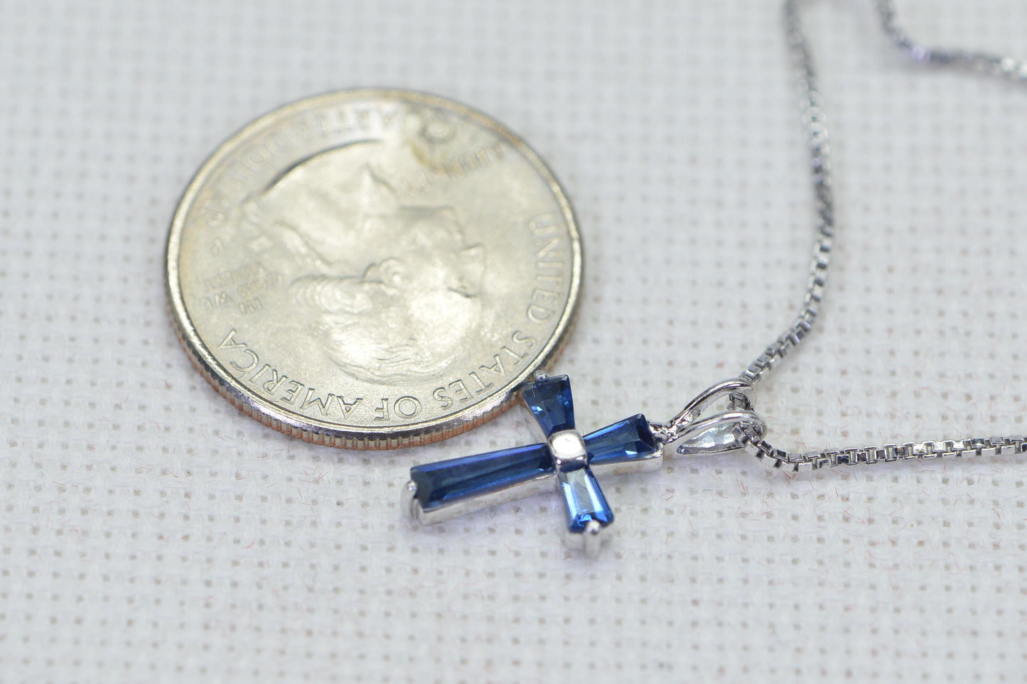 Baguette Diamond Tiny Cross 14K Gold Over  Sterling Silver Small Religious Cross Pendant Necklace
