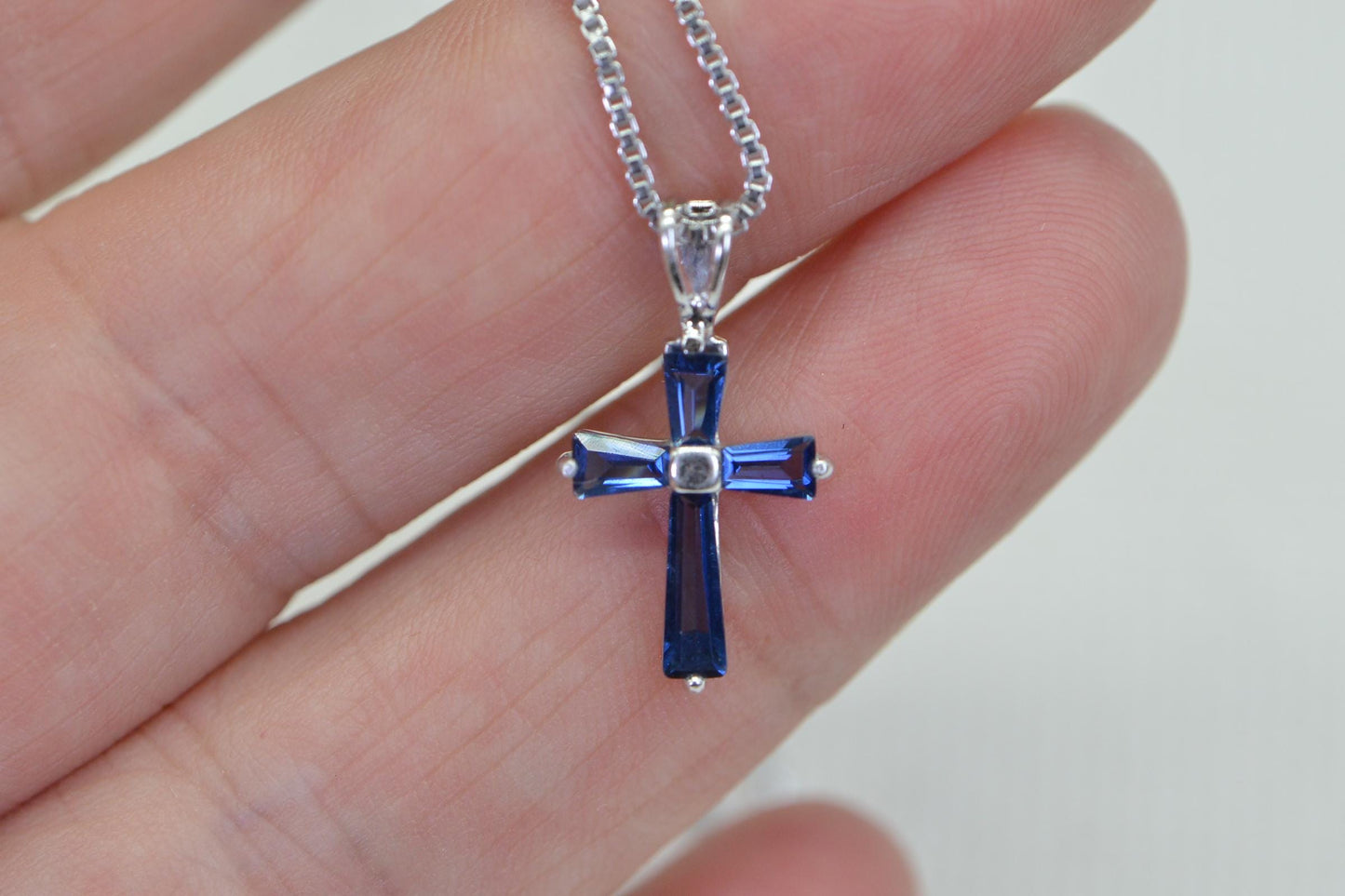 Baguette Diamond Tiny Cross 14K Gold Over  Sterling Silver Small Religious Cross Pendant Necklace