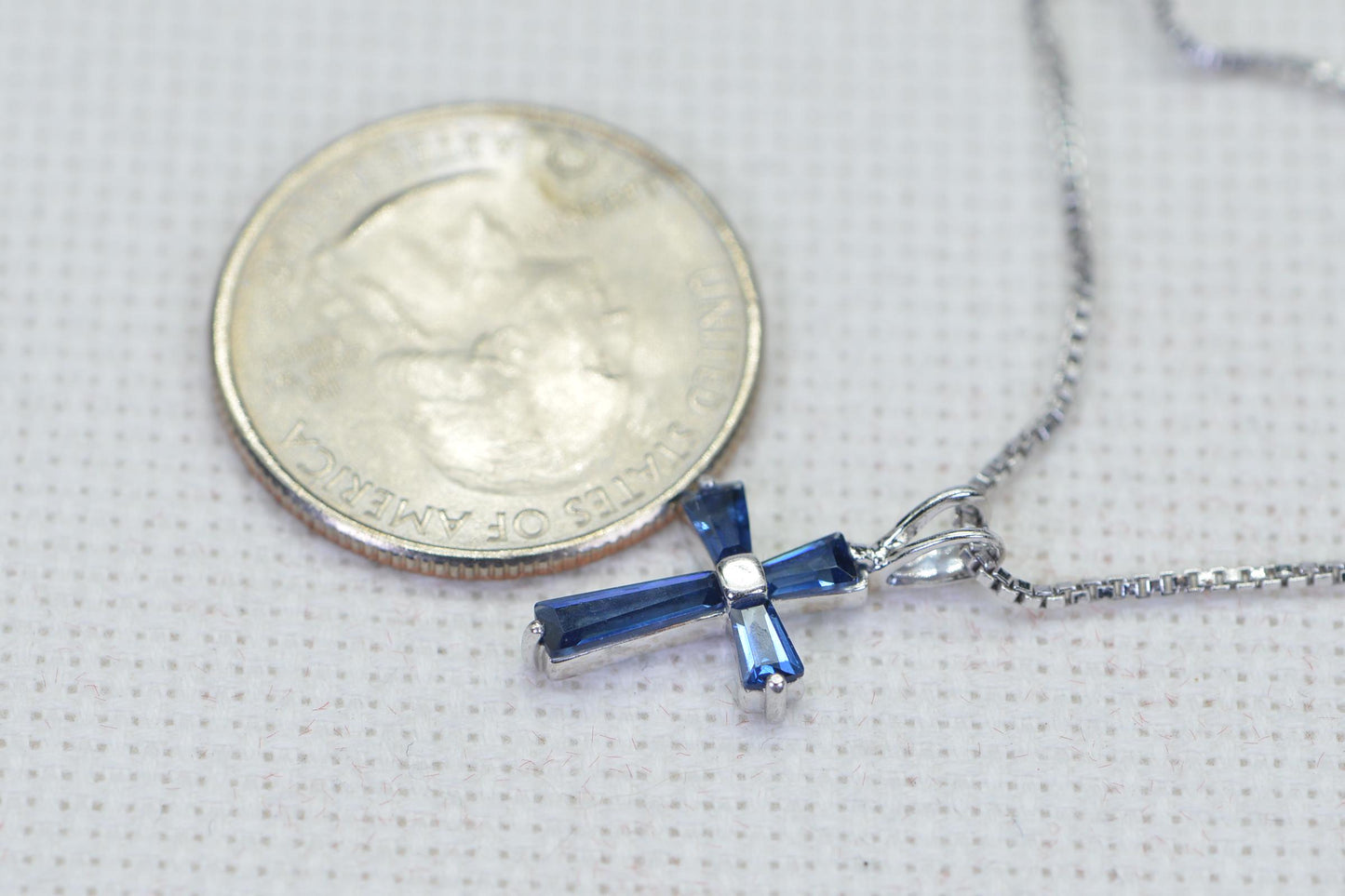 Baguette Diamond Tiny Cross 14K Gold Over  Sterling Silver Small Religious Cross Pendant Necklace