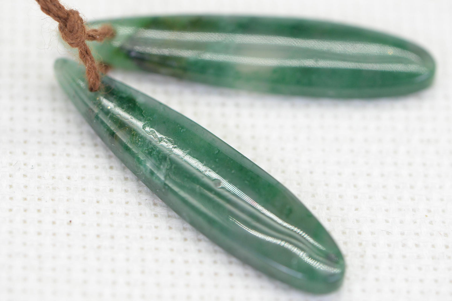 Natural Forest Green Jade Teardrop Matched Pair For Earrings Long Drop Gemstone Smooth Finished