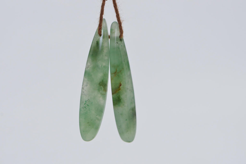 Natural Forest Green Jade Teardrop Matched Pair For Earrings Long Drop Gemstone Smooth Finished