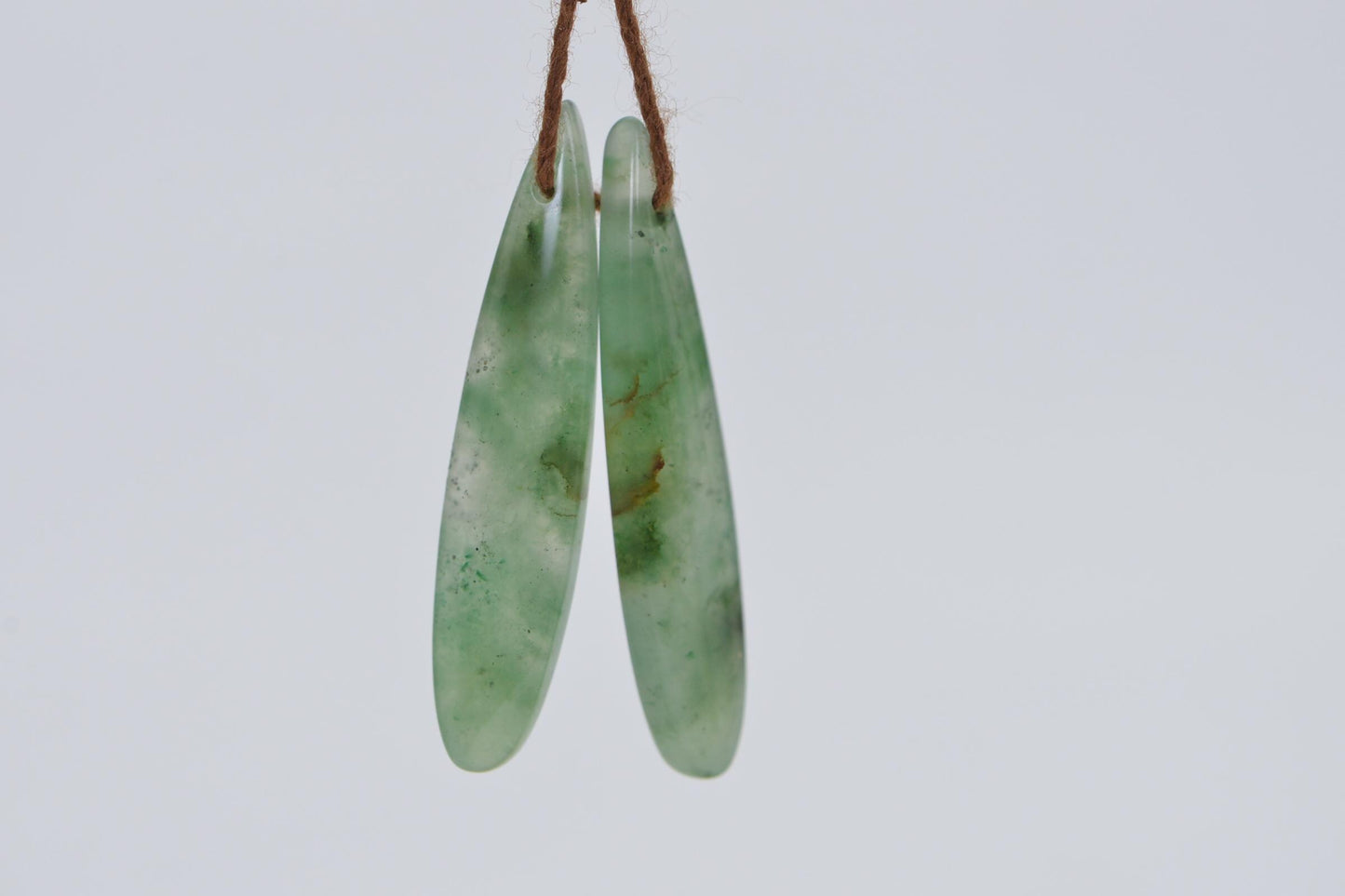 Natural Forest Green Jade Teardrop Matched Pair For Earrings Long Drop Gemstone Smooth Finished