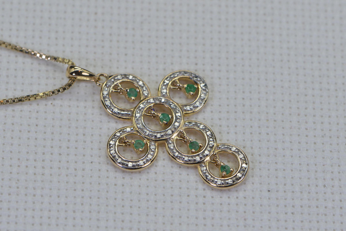 Colombian Emerald Cross Pendant: Diamond & Sterling Silver Filigree