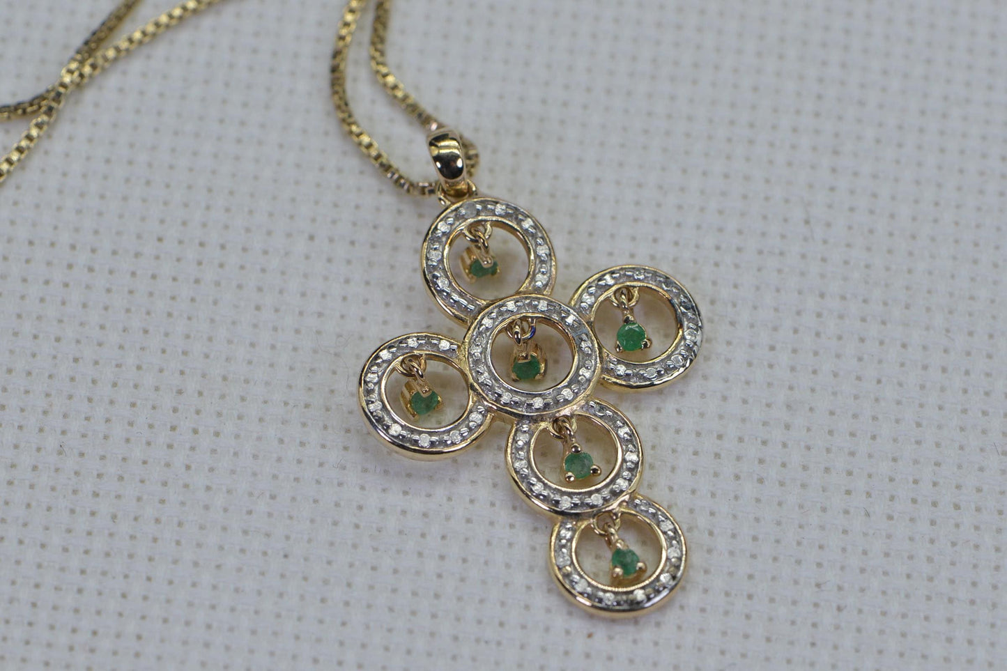 Colombian Emerald Cross Pendant: Diamond & Sterling Silver Filigree