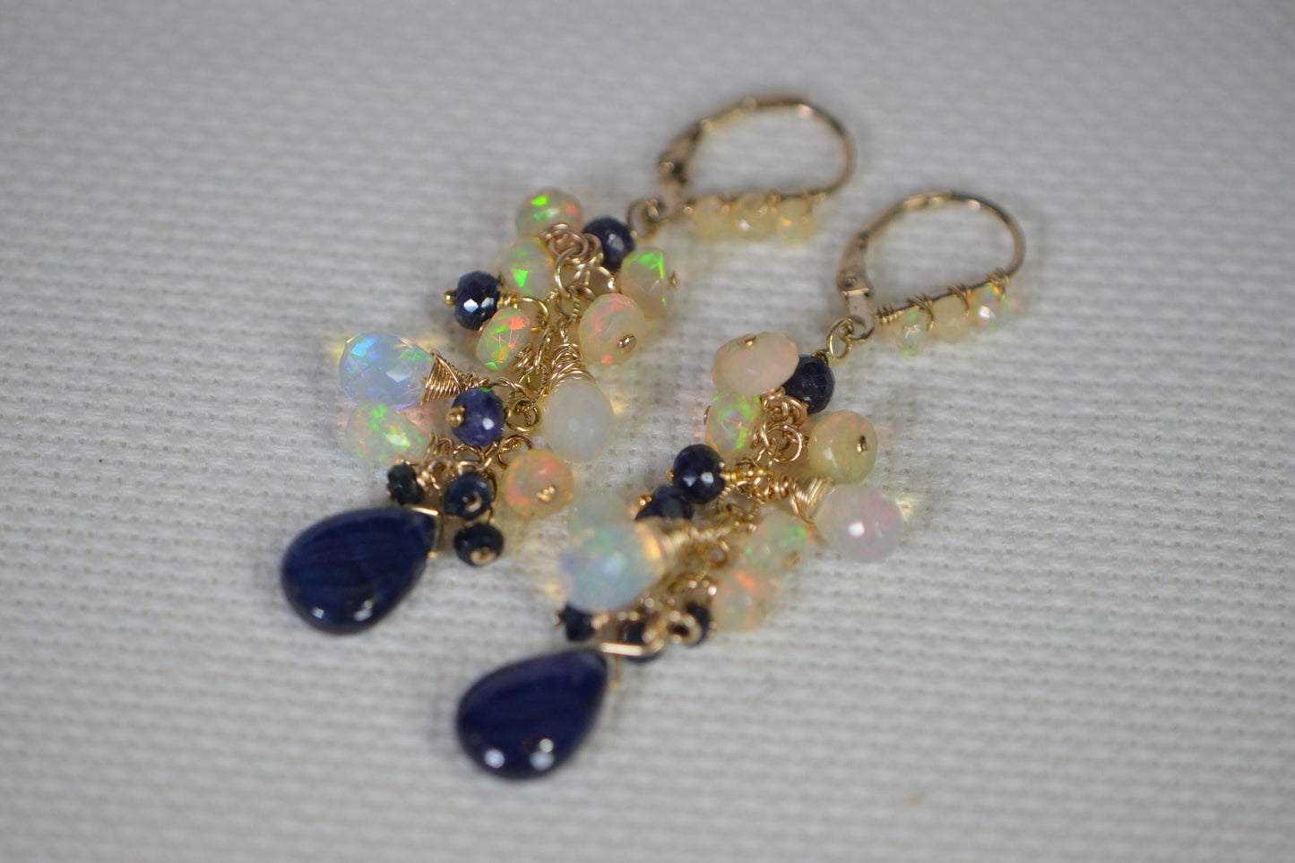 Sapphire & Opal Cluster Earrings: 14K Gold Filled Gemstone Dangles