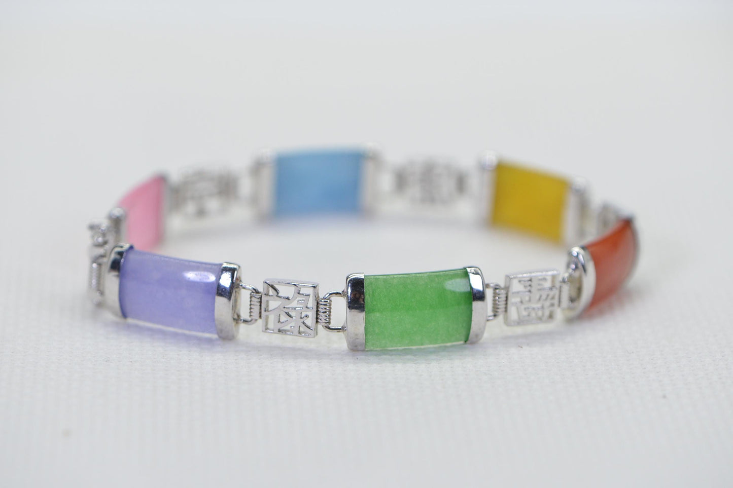 Burmese White Jade Bracelet: 18K White Gold over Sterling Silver
