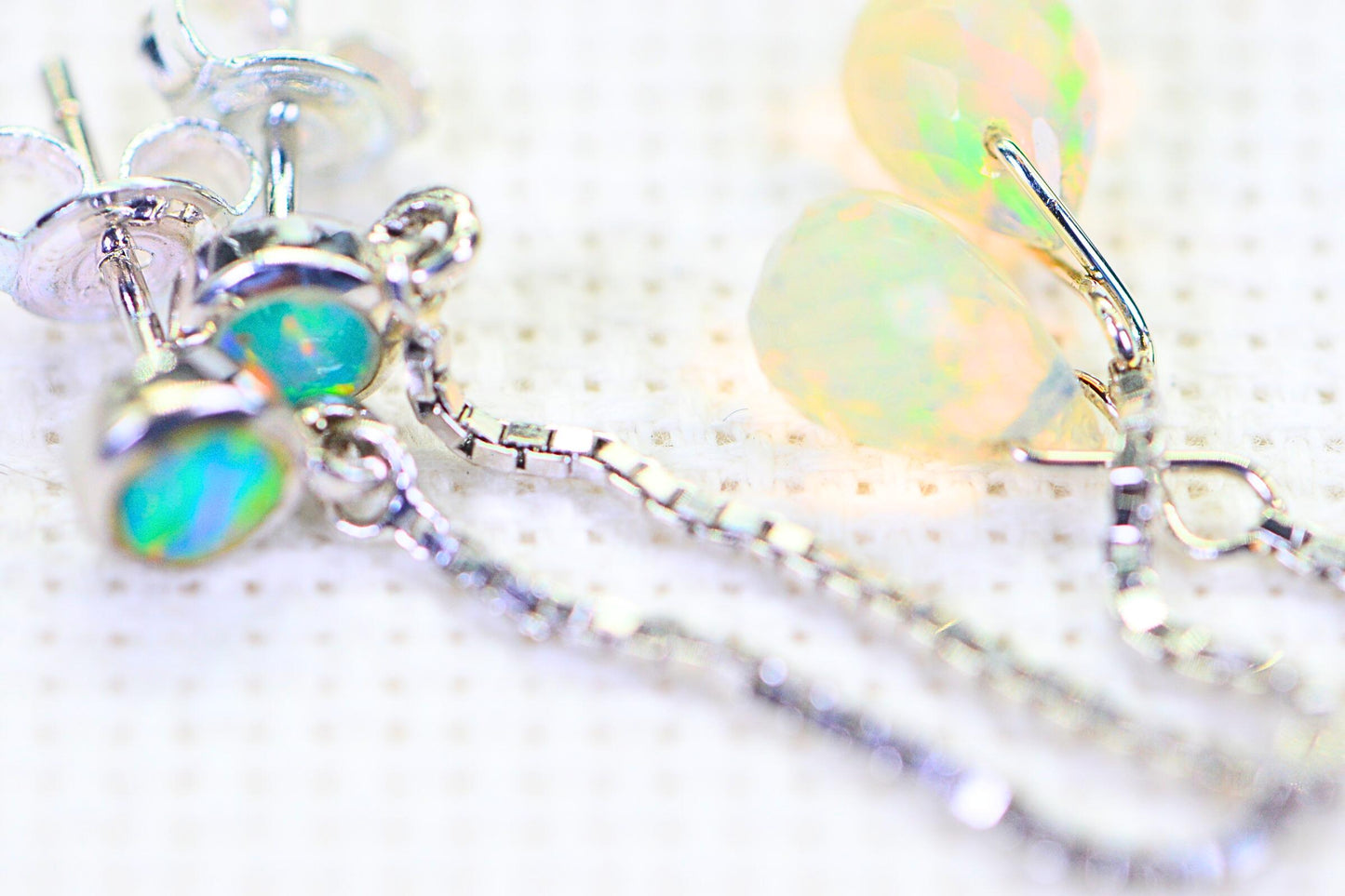 Ethiopian Opal Dangle Earrings: 14K White Gold over Sterling Silver