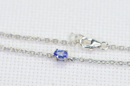 Natural Tanzanite Sterling Silver Bracelet: Delicate Cable Chain Anklet