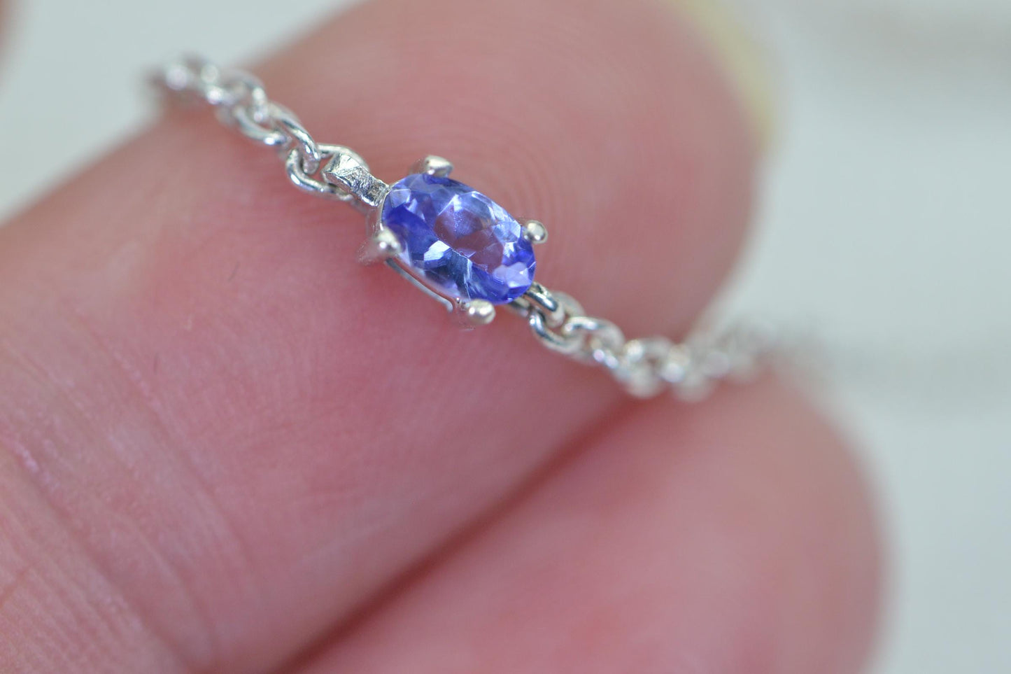 Natural Tanzanite Sterling Silver Bracelet: Delicate Cable Chain Anklet