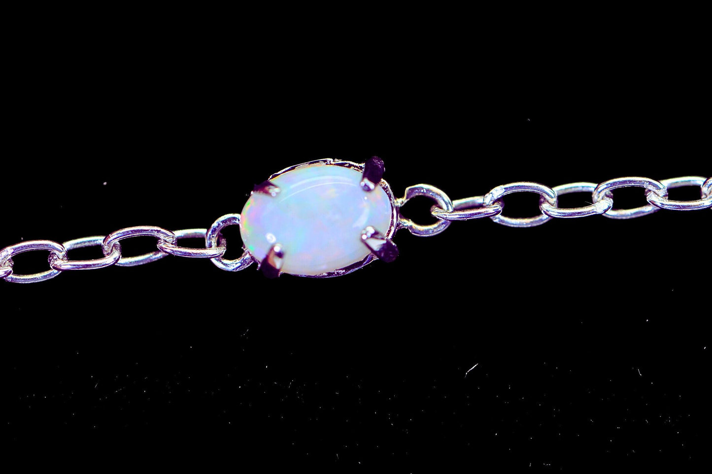 Australian Opal Bracelet: Sterling Silver Delicate Chain, Rainbow Opal