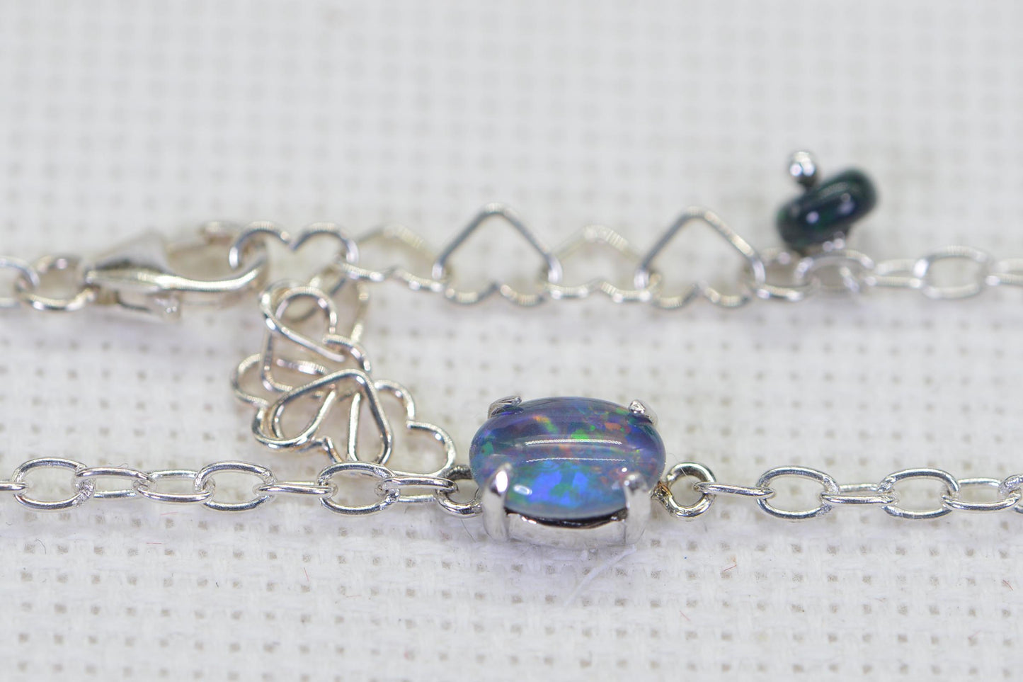 Australian Opal Bracelet: Sterling Silver Delicate Chain, Rainbow Opal