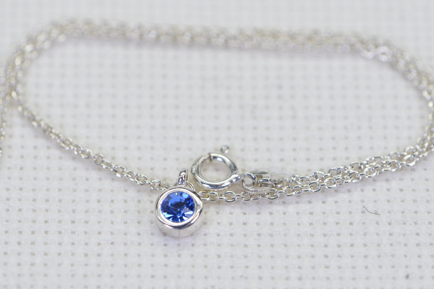 Sapphire Delicate Chain Tiny Bracelet Anklet  Sterling Silver Bracelet Gift For Girls Birthstone December
