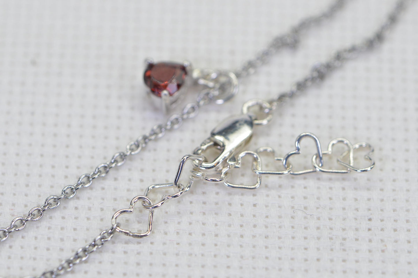 Garnet Heart Sterling Silver Bracelet: Delicate Cable Chain Anklet