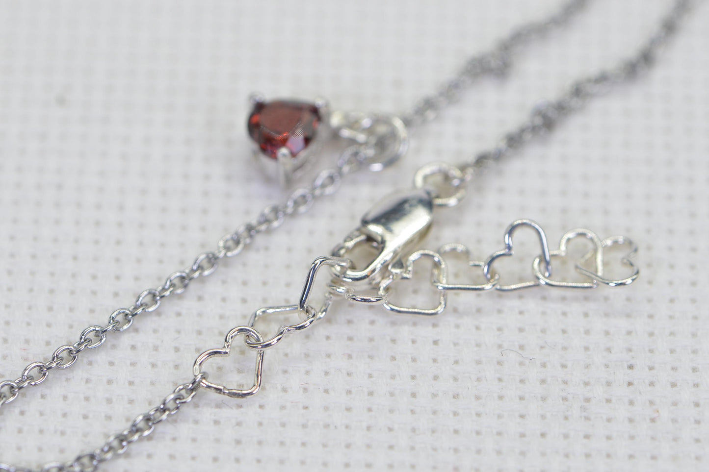 Garnet Heart Sterling Silver Bracelet: Delicate Cable Chain Anklet