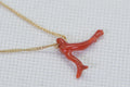Red Coral Branch Pendant Necklace: 14K Gold Filled Wire Wrapped Italian Coral