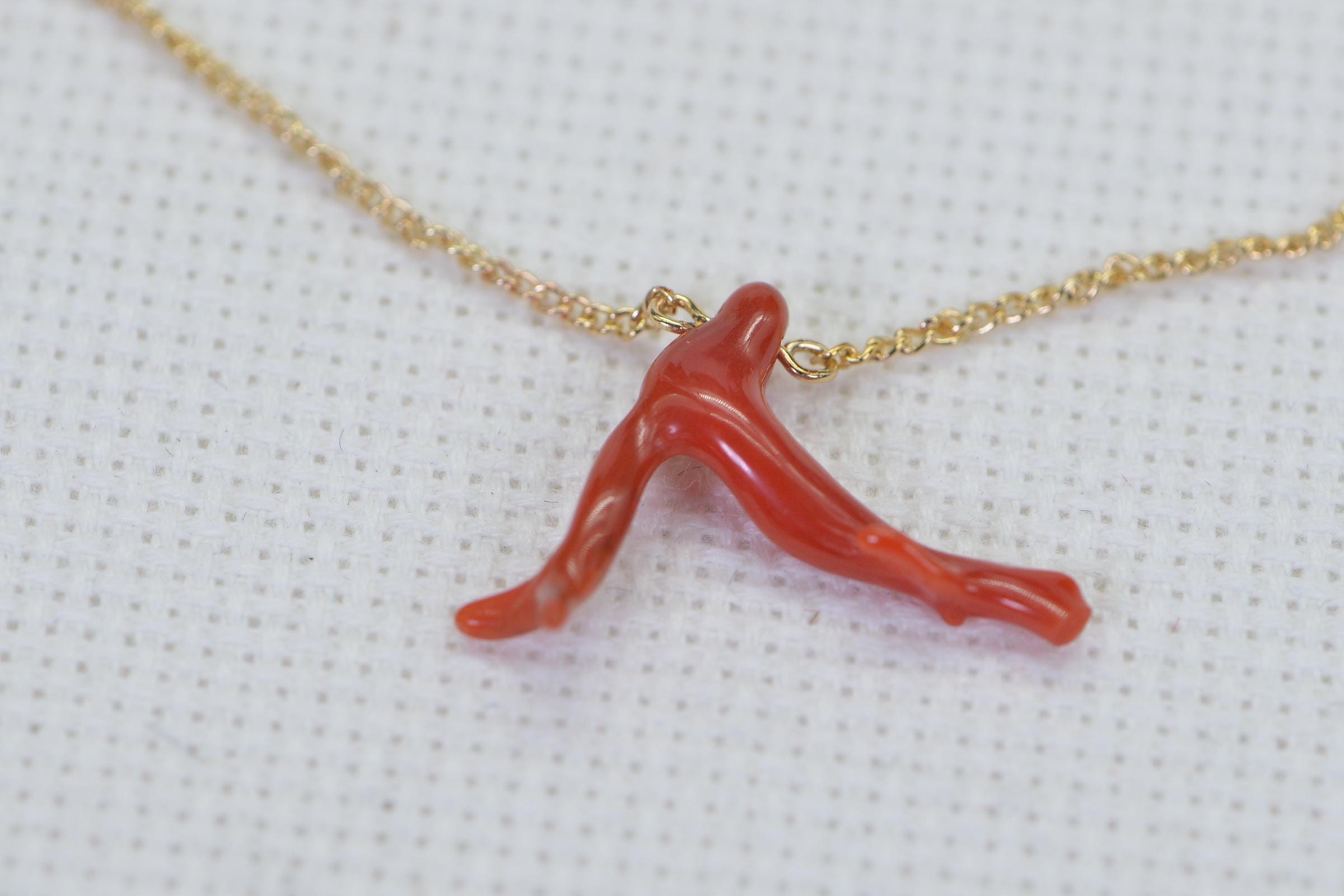 Red Coral Branch Pendant Necklace: 14K Gold Filled Wire Wrapped Italian Coral