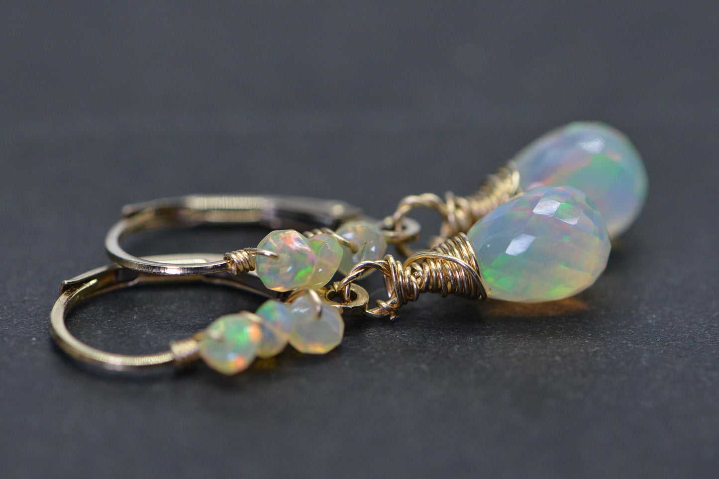Ethiopian Welo Opal Earrings: 14K Gold Filled Dangle Drop Jewelry