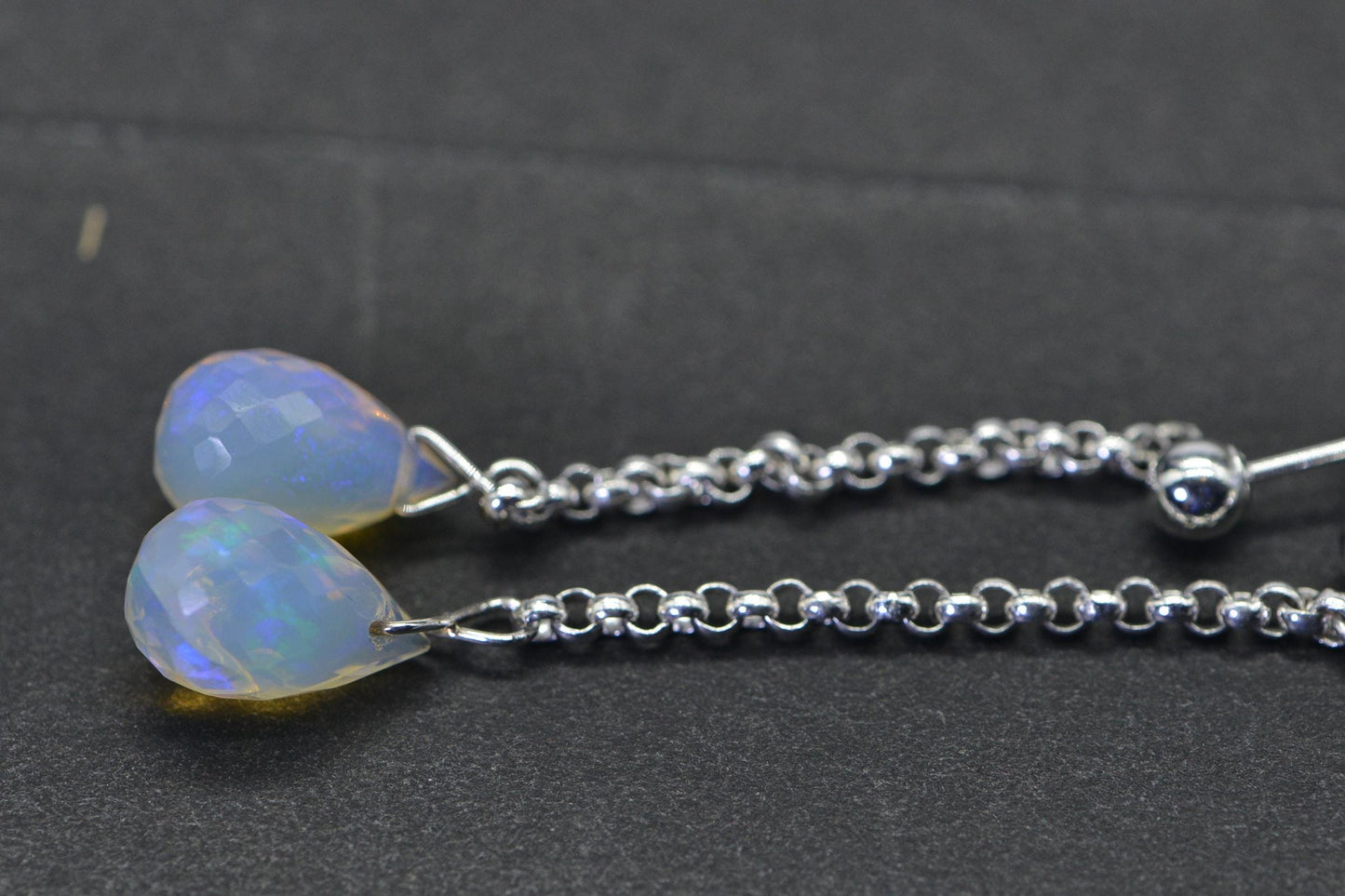 Ethiopian Opal Earrings Sterling Silver Wire Wrapped Long Chain Dangle Earrings Jewelry Birthstone October