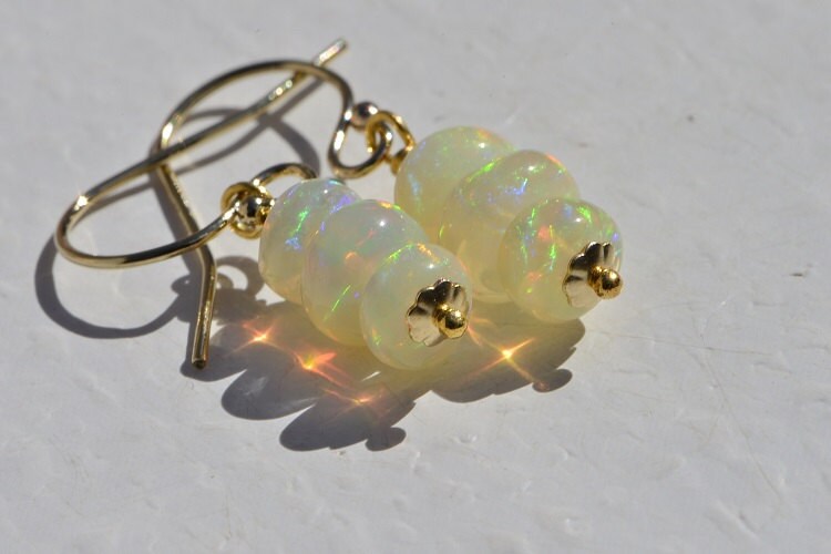 Ethiopian Opal Dangle Earrings: 14K Gold Filled Wire Wrapped