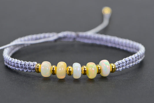 White Opal Bracelet Macrome Shamballa 14K Gold Rondelle Ethiopian Opal Smooth Large beads