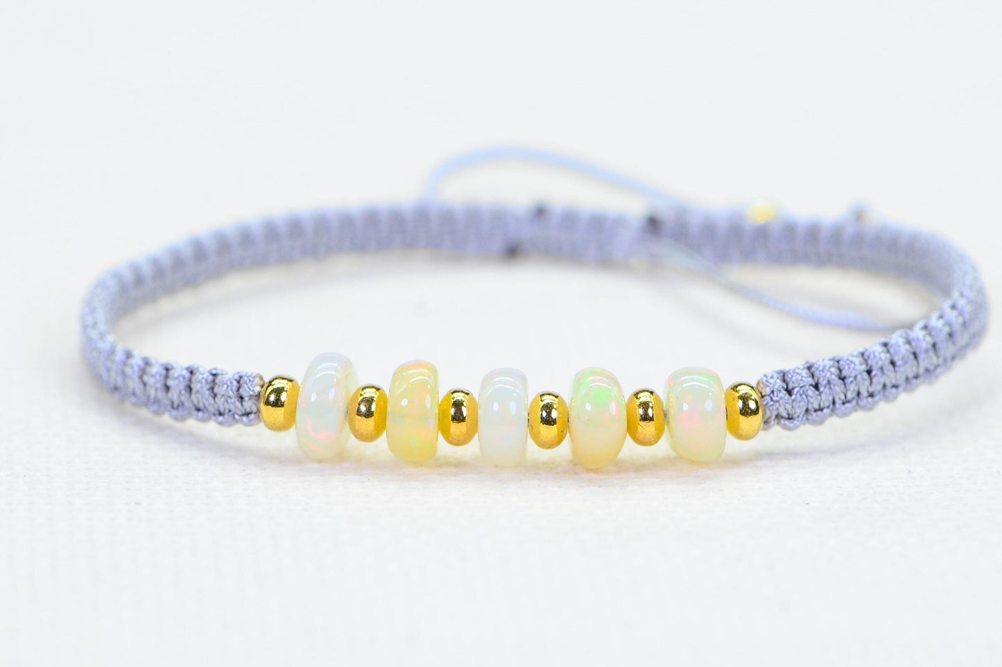 White Opal Bracelet Macrome Shamballa 14K Gold Rondelle Ethiopian Opal Smooth Large beads
