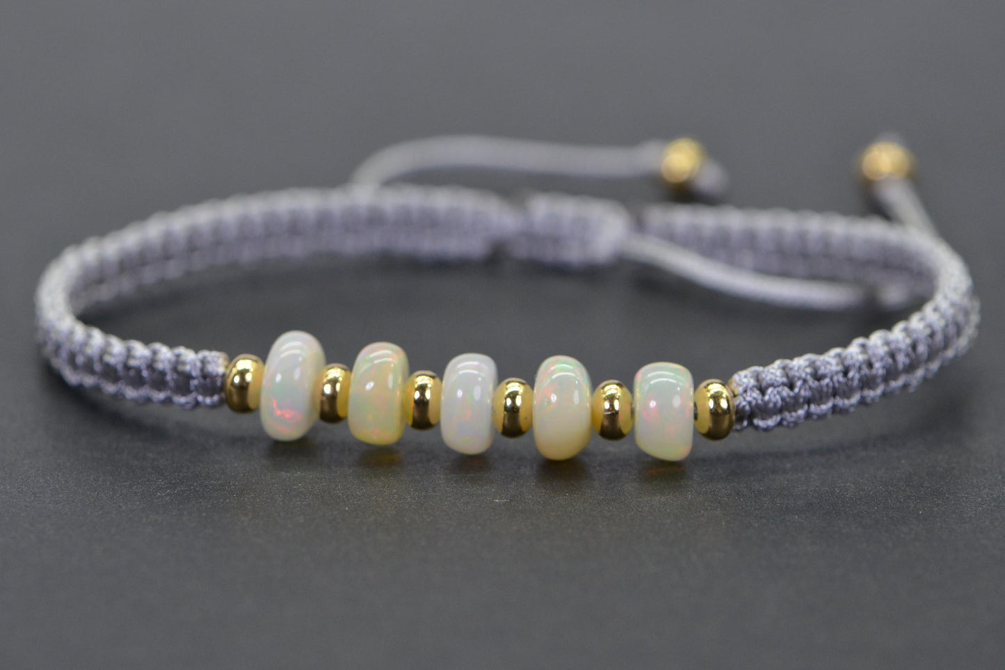 White Opal Bracelet Macrome Shamballa 14K Gold Rondelle Ethiopian Opal Smooth Large beads